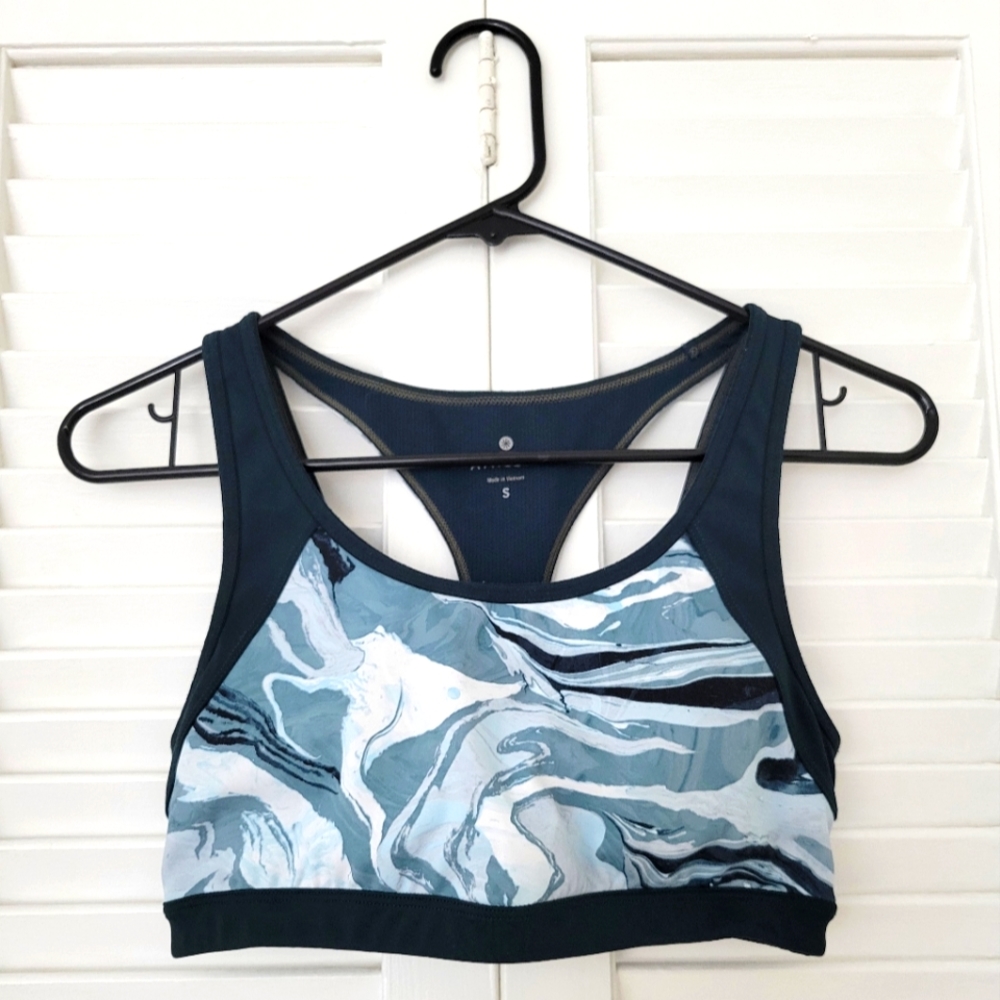 Athleta Teal Print Green Racerback Sport Bra Size S